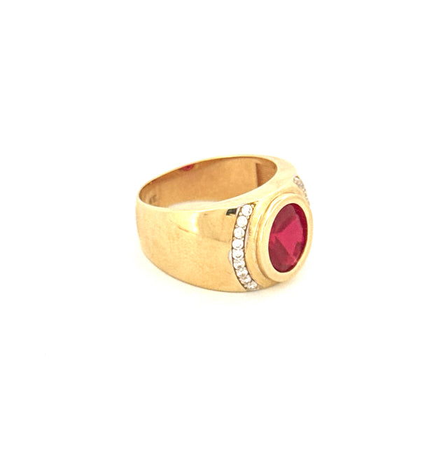 Anillo para hombre de oro amarillo de 14k con óvalo rojo, talla 10