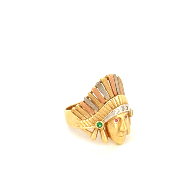 Anillo indio de oro tricolor satinado de 14K Talla 10 Peso 10.3 gr