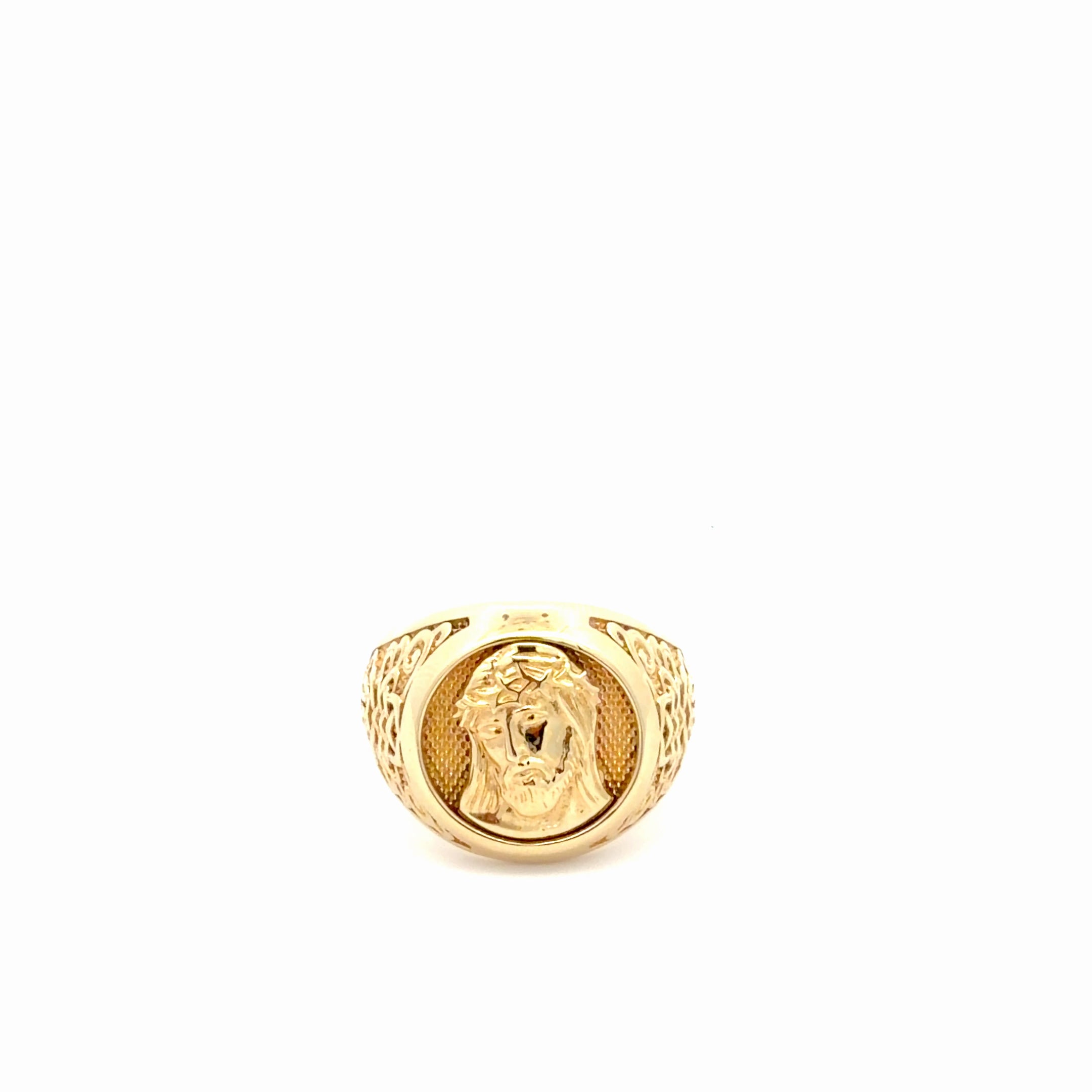 14K Yellow Gold Men's Fancy Ring  With Jesus Christ Face Size 10  Weight 10.5GR