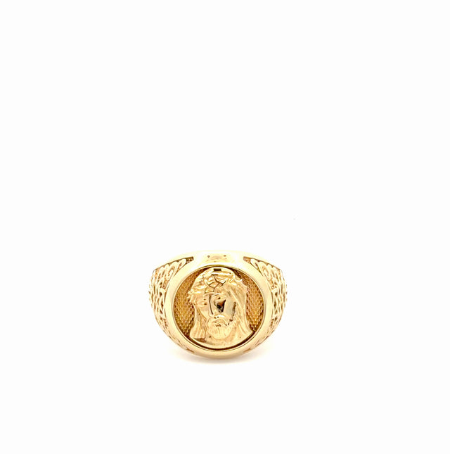 14K Yellow Gold Men's Fancy Ring  With Jesus Christ Face Size 10  Weight 10.5GR
