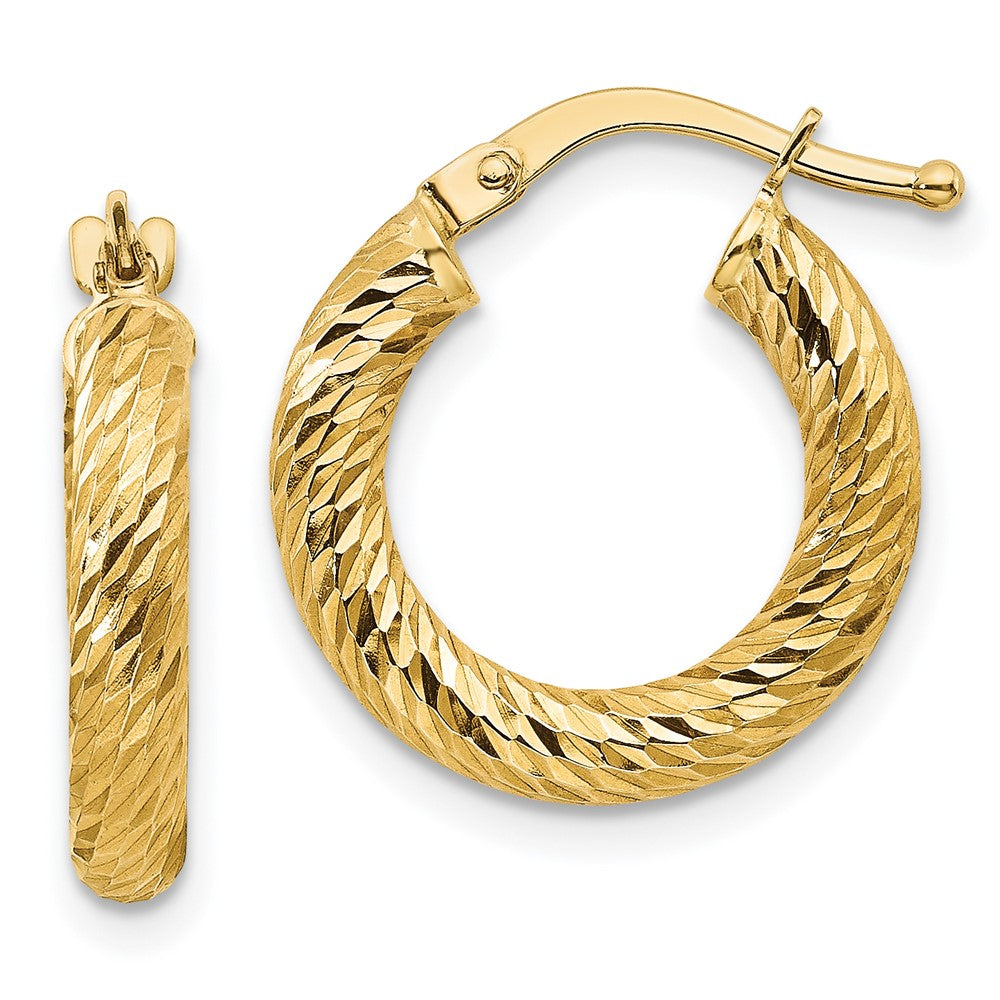 10k 3×16 Diamond-cut Round Hoop Earrings