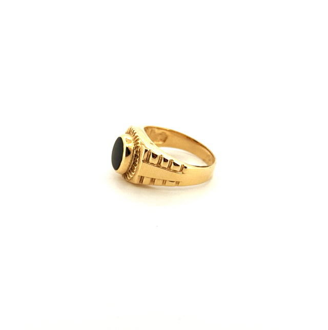 14k Yellow Gold Men's Black Stone Ring Size 9 1/4 Weight 8.8 gr