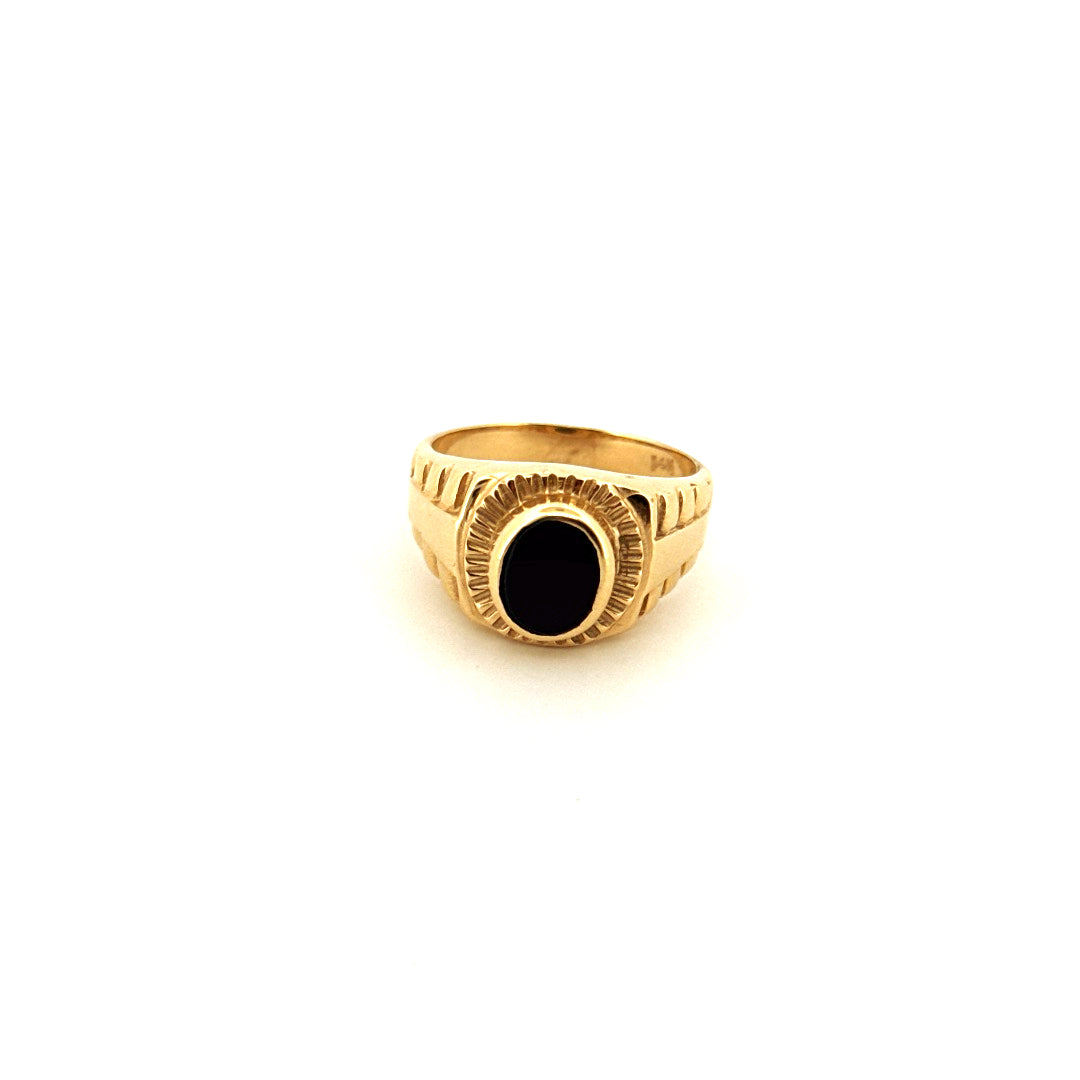 14k Yellow Gold Men's Black Stone Ring Size 9 1/4 Weight 8.8 gr