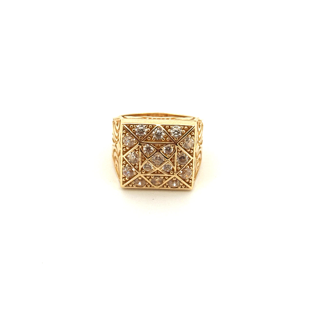 14k Yellow Gold Men's Square Ring With Cz Size 11 1/4 Weight 18.6 gr