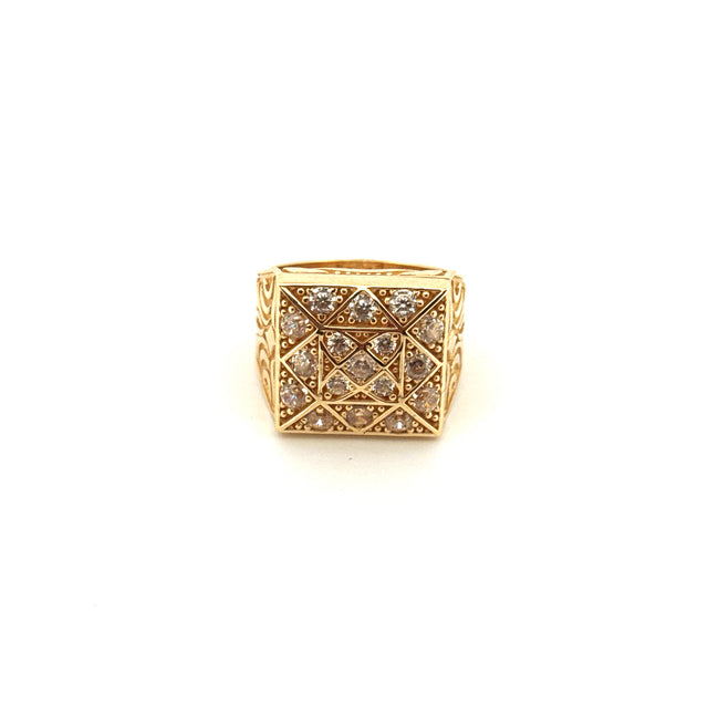 14k Yellow Gold Men's Square Ring With Cz Size 11 1/4 Weight 18.6 gr