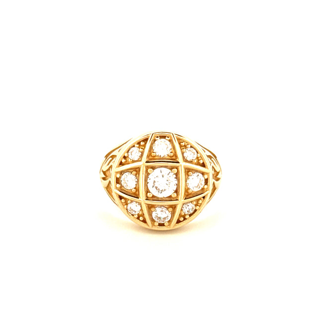 14k Yellow Gold Men's Ring With Cz, Rosette Design Size 11 Weight 14.1 gr