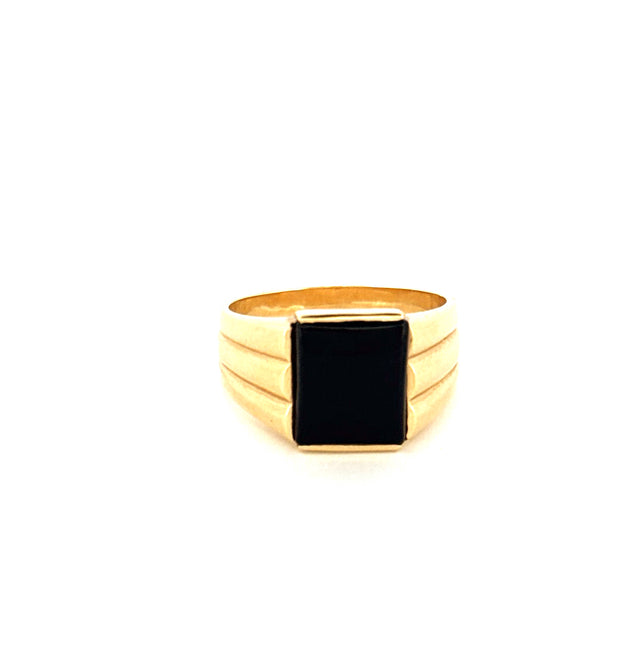 14k Yellow Gold Men's Ring With Black Square Stone Size 11 1/4 Weight 8.8 gr