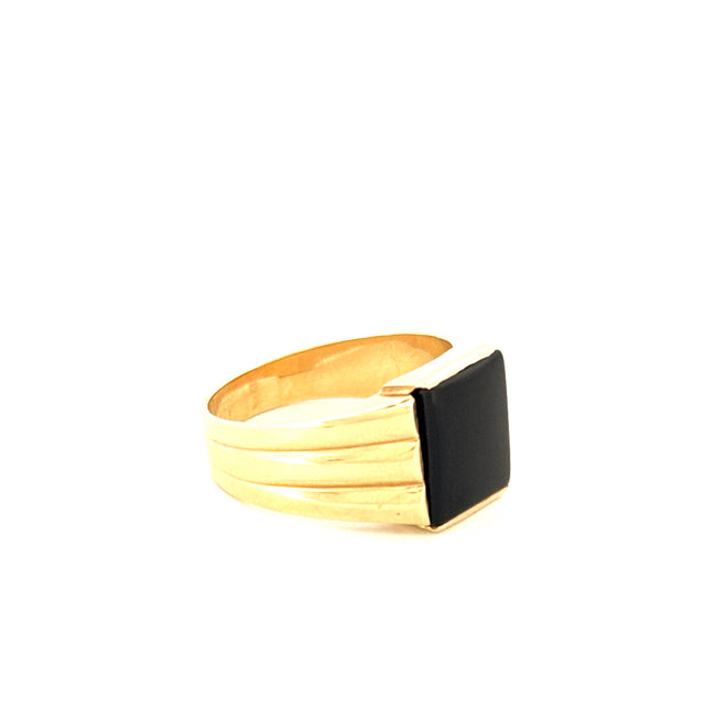 14k Yellow Gold Men's Ring With Black Square Stone Size 11 1/4 Weight 8.8 gr