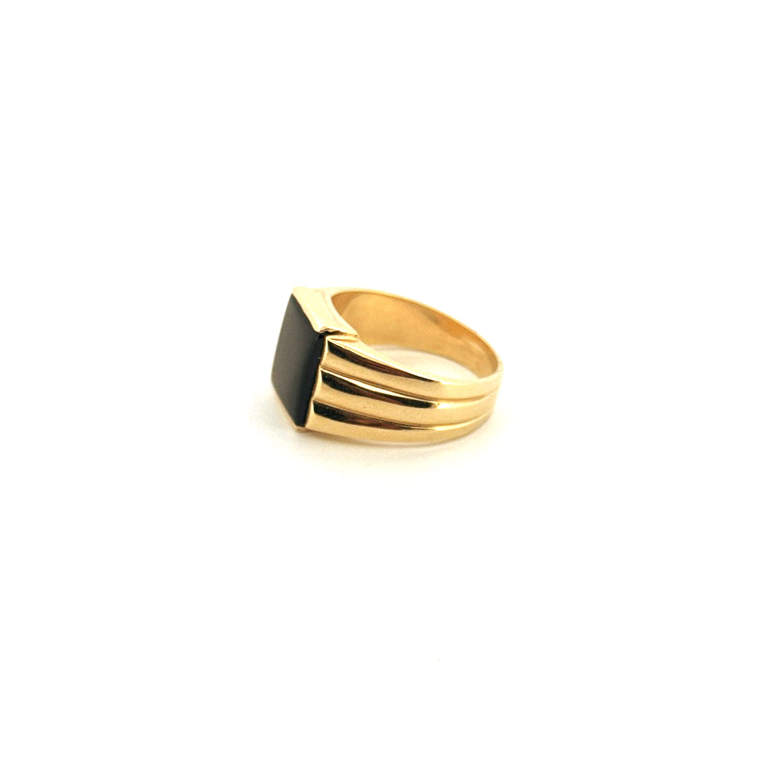 14k Yellow Gold Men's Black Square Stone Ring Size 10 1/4 Weight 9 gr