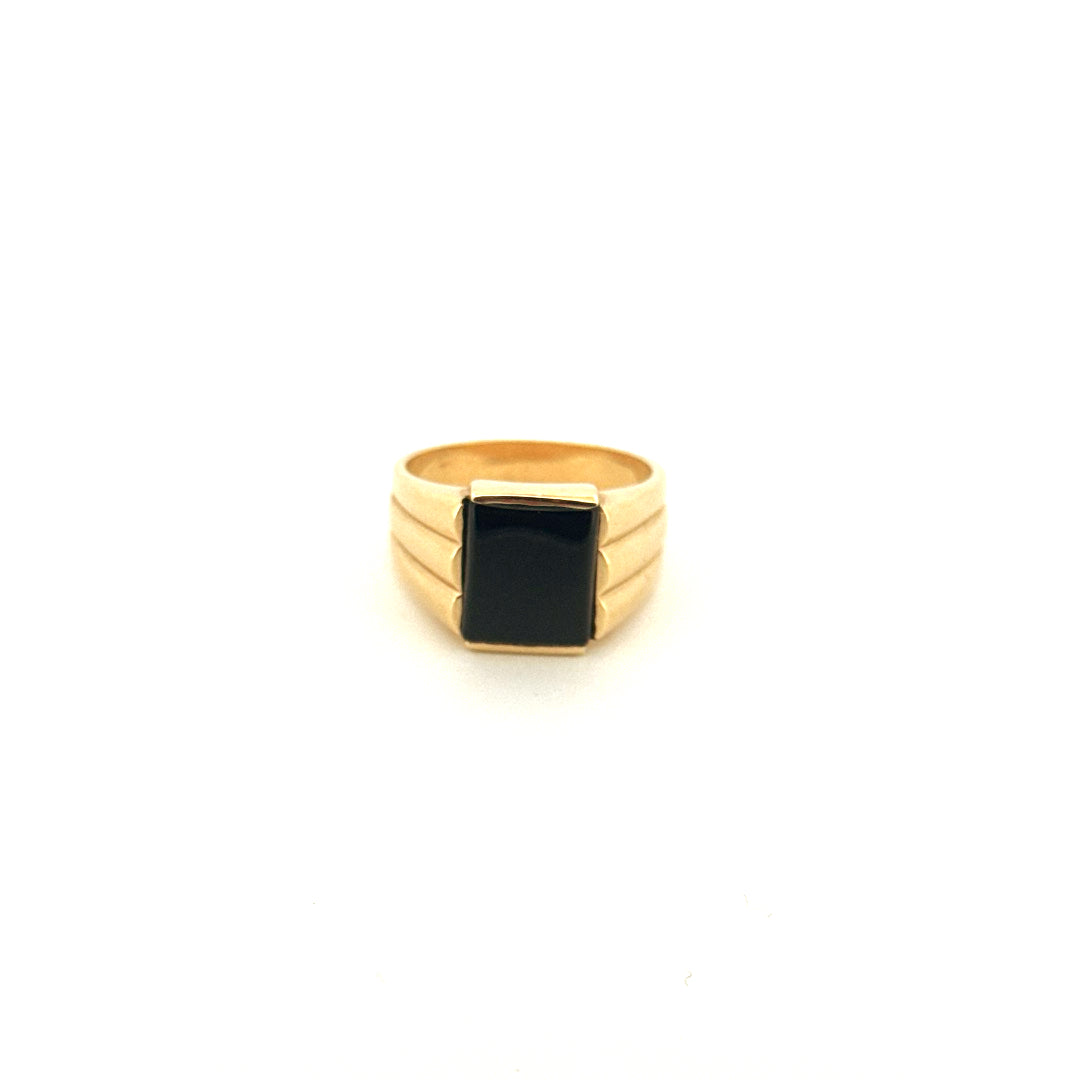 14k Yellow Gold Men's Black Square Stone Ring Size 10 1/4 Weight 9 gr