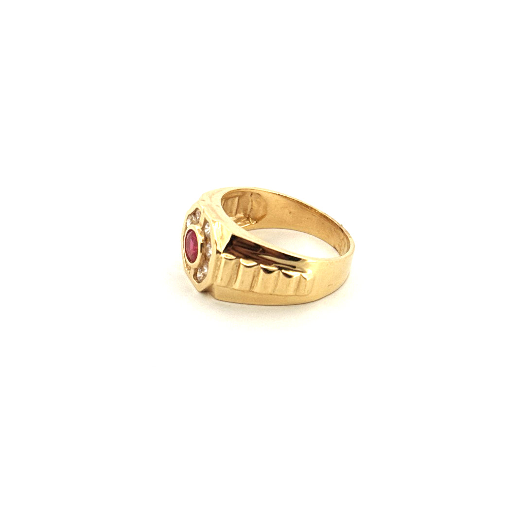 14k Yellow Gold Men's Red & Clear Stone Ring Size 10 Weight 7.3 gr