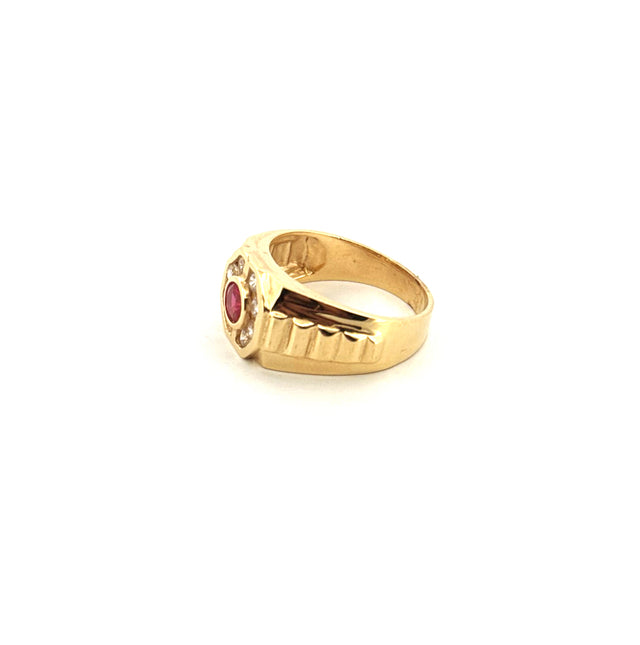 14k Yellow Gold Men's Red & Clear Stone Ring Size 10 Weight 7.3 gr