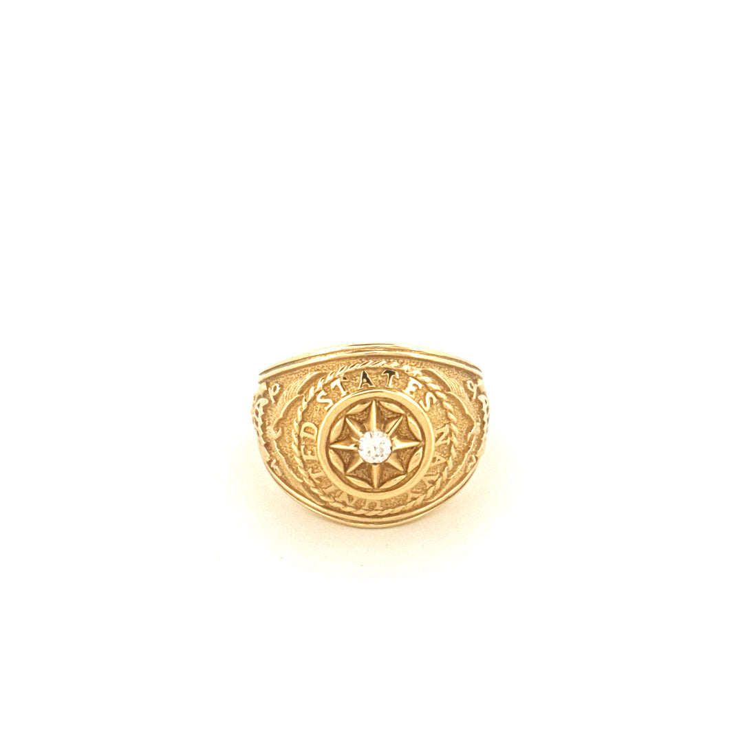 14k Yellow Gold Men's Ring With United States Navy Engravement & Cz Size 10 1/2 Weight 10.8 gr