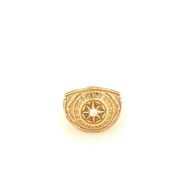 14k Yellow Gold Men's Ring With United States Navy Engravement & Cz Size 10 1/2 Weight 10.8 gr