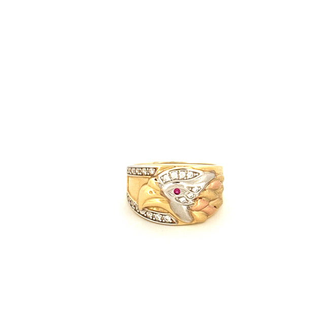 14k Tricolor Gold Men's Eagle Ring With Cz Size 10 Weight 8 gr