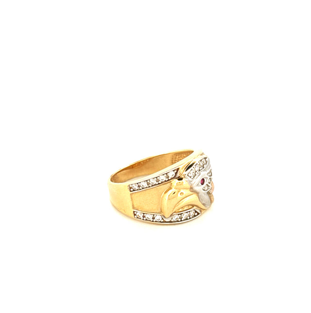 14k Tricolor Gold Men's Eagle Ring With Cz Size 10 Weight 8 gr
