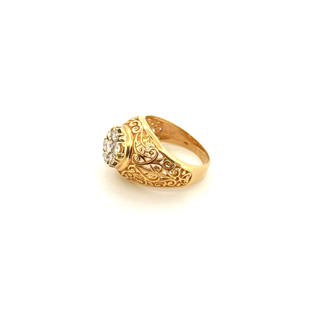 14k Yellow Gold Men's Rosetta Design Ring With Cz Size 9 1/2 Weight 6.8 gr