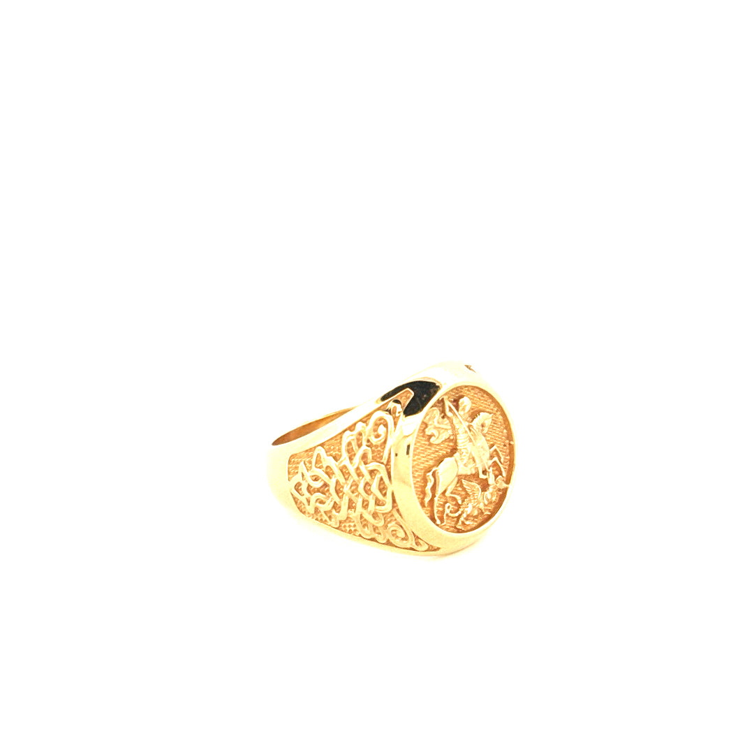14k Yellow Gold George & Dragon Men's Ring Size 11 Weight 11.5 gr