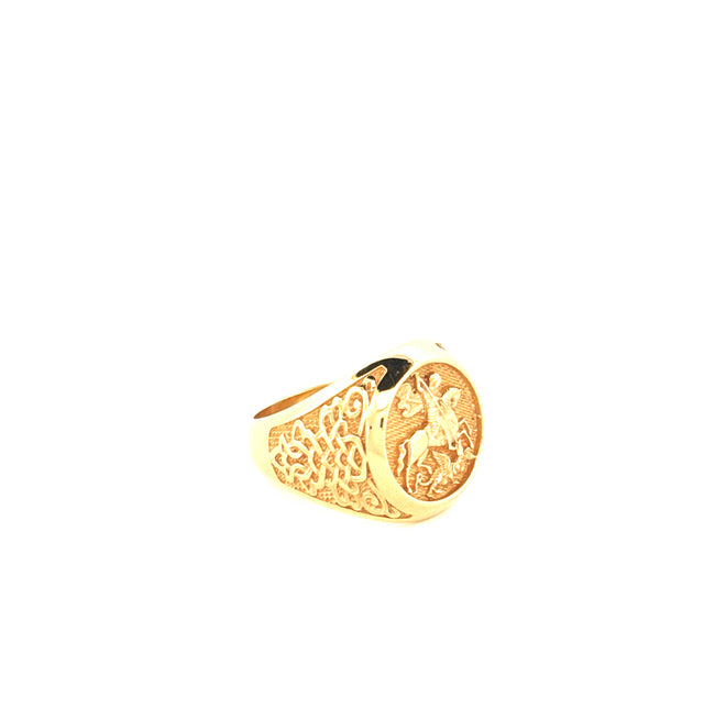 14k Yellow Gold George & Dragon Men's Ring Size 11 Weight 11.5 gr