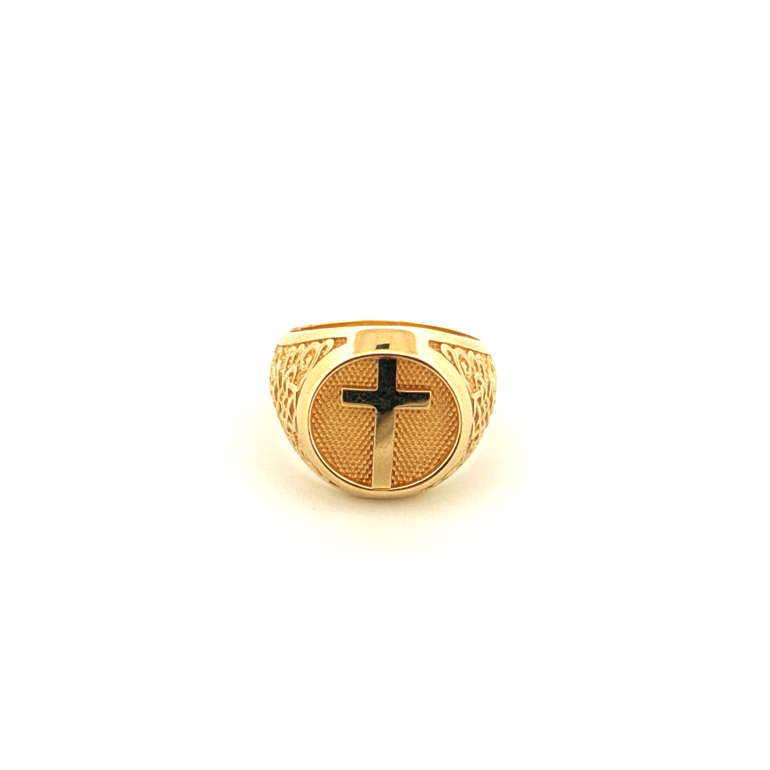 14k Yellow Gold Men's Ring With Cross Size 10 Weight 10.2 gr