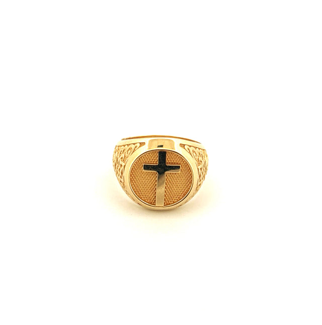 14k Yellow Gold Men's Ring With Cross Size 10 Weight 10.2 gr