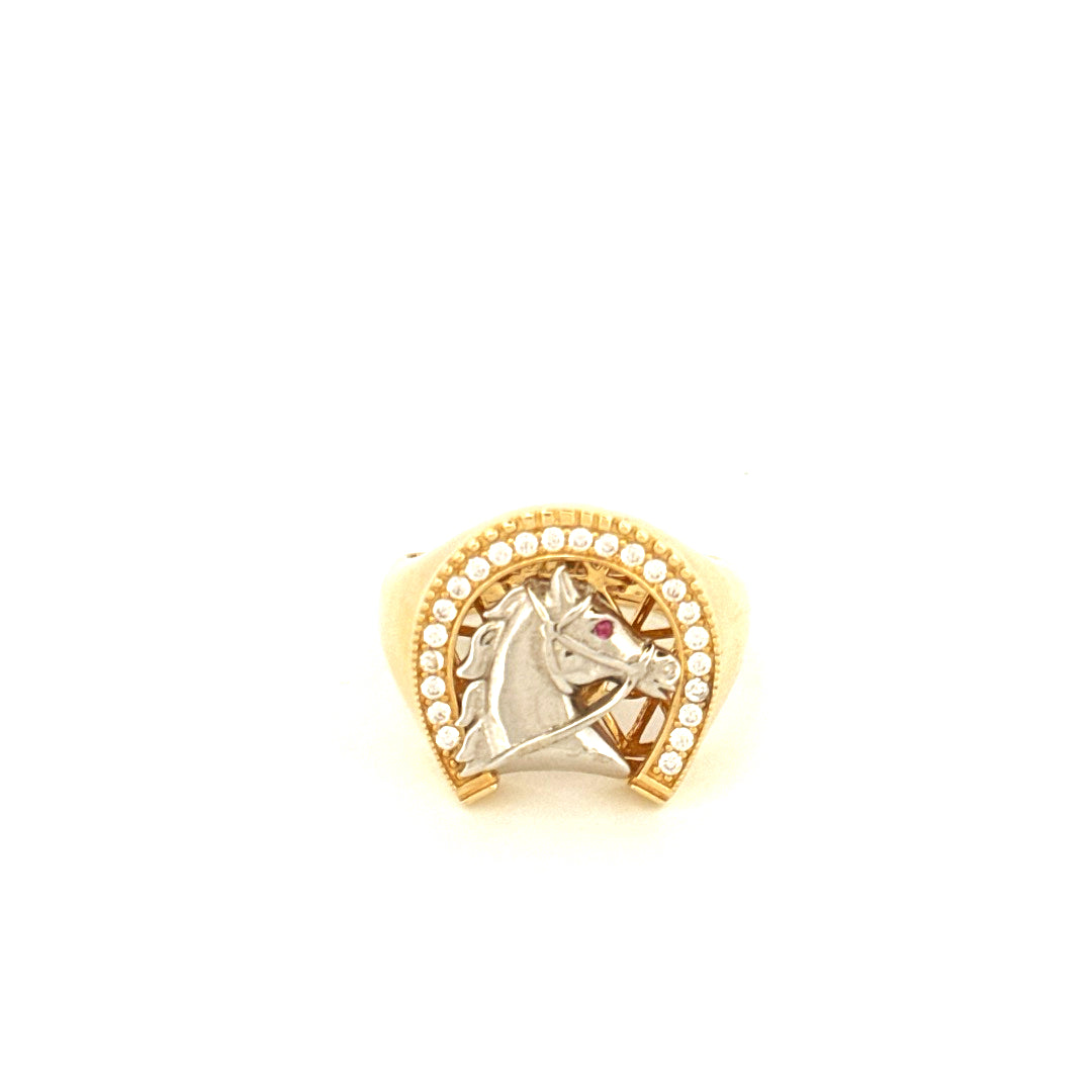Anillo de oro de 14k de dos tonos para hombre, diseño de herradura, talla 10, peso 7,7 gr.