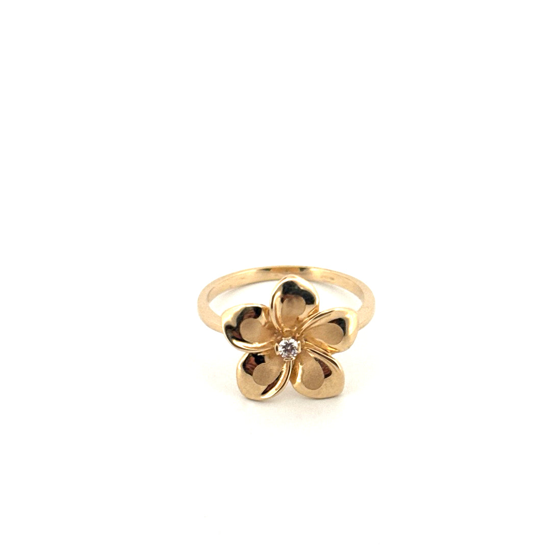 14k Yellow Gold Women's Flower Ring With Cz Size 7 1/4 Weight 3.3 gr