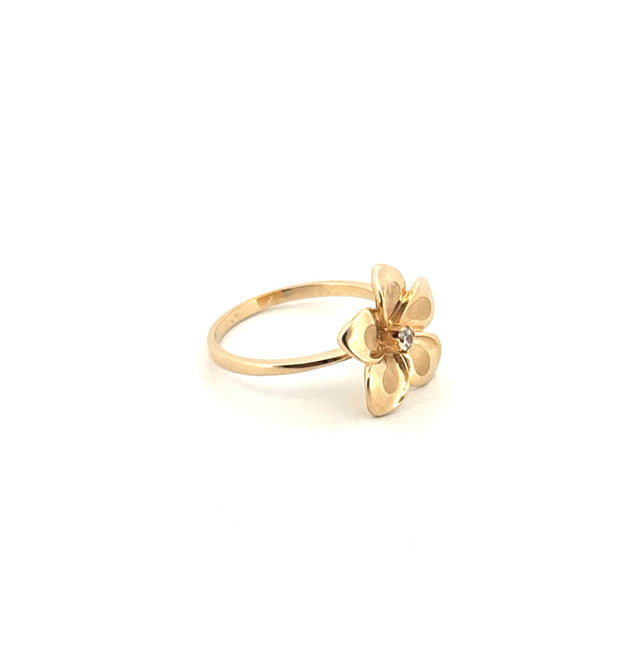 14k Yellow Gold Women's Flower Ring With Cz Size 7 1/4 Weight 3.3 gr