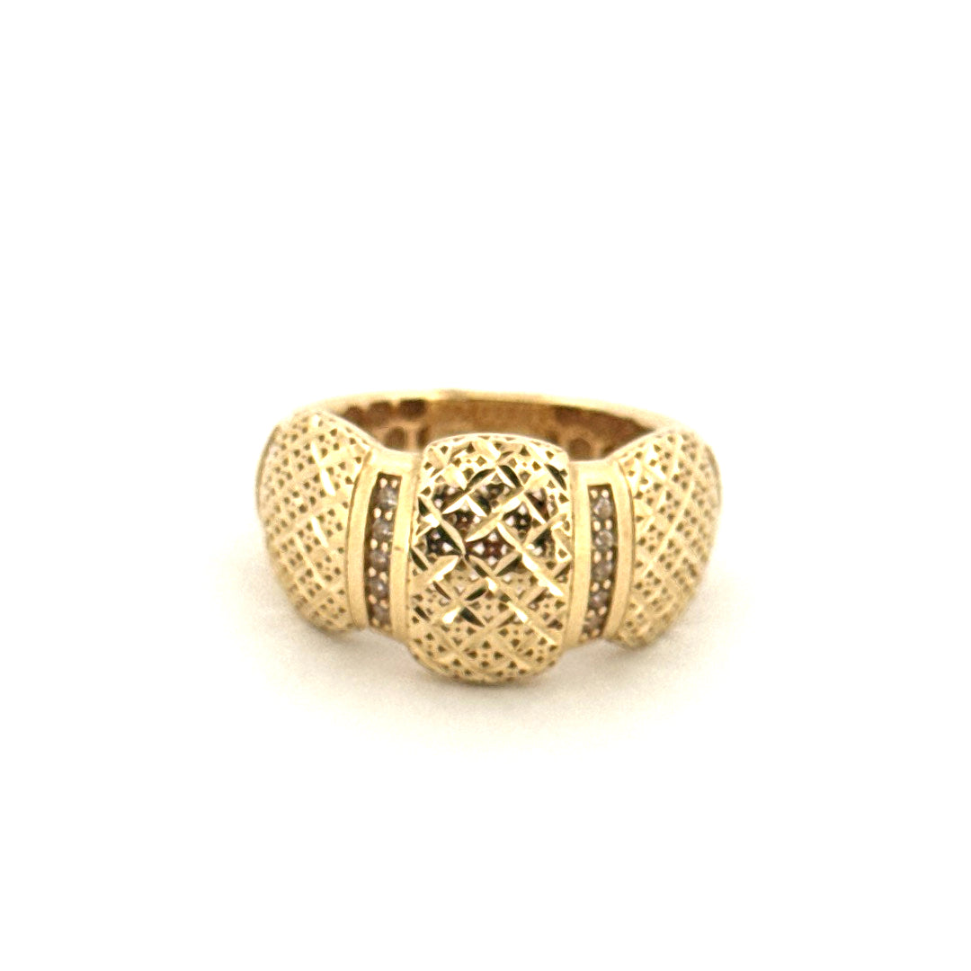 Anillo de Oro Amarillo de 14k con Diseño de Puf y Diamantes con Circonitas para Mujer, Talla 7, Peso 4.8 gr