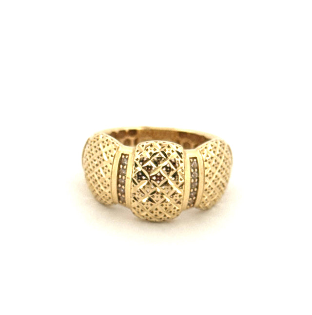 14k Yellow Gold Women's Puff Diamond Ring With Cz  Size 7 Weight 4.8 gr