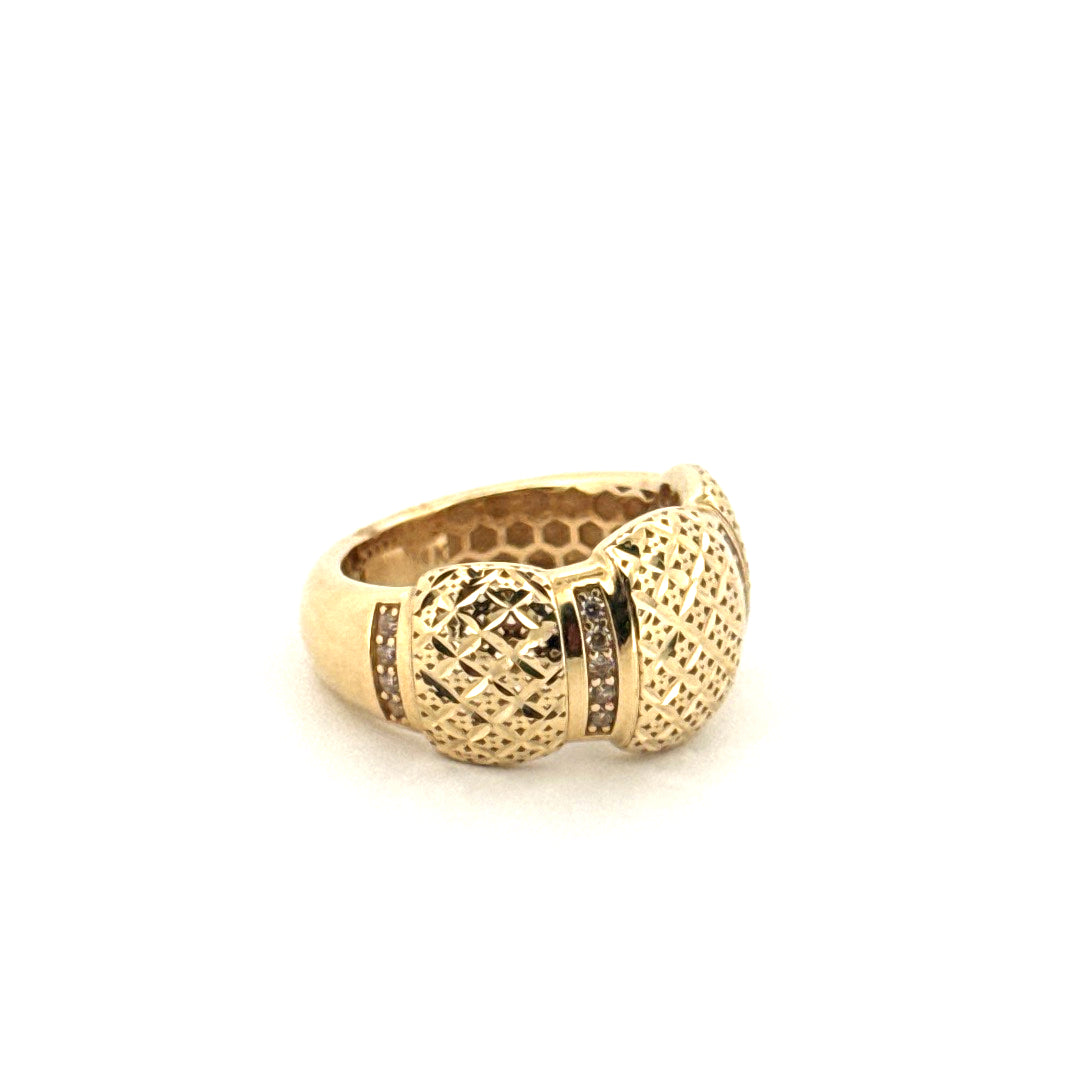 Anillo de Oro Amarillo de 14k con Diseño de Puf y Diamantes con Circonitas para Mujer, Talla 7, Peso 4.8 gr