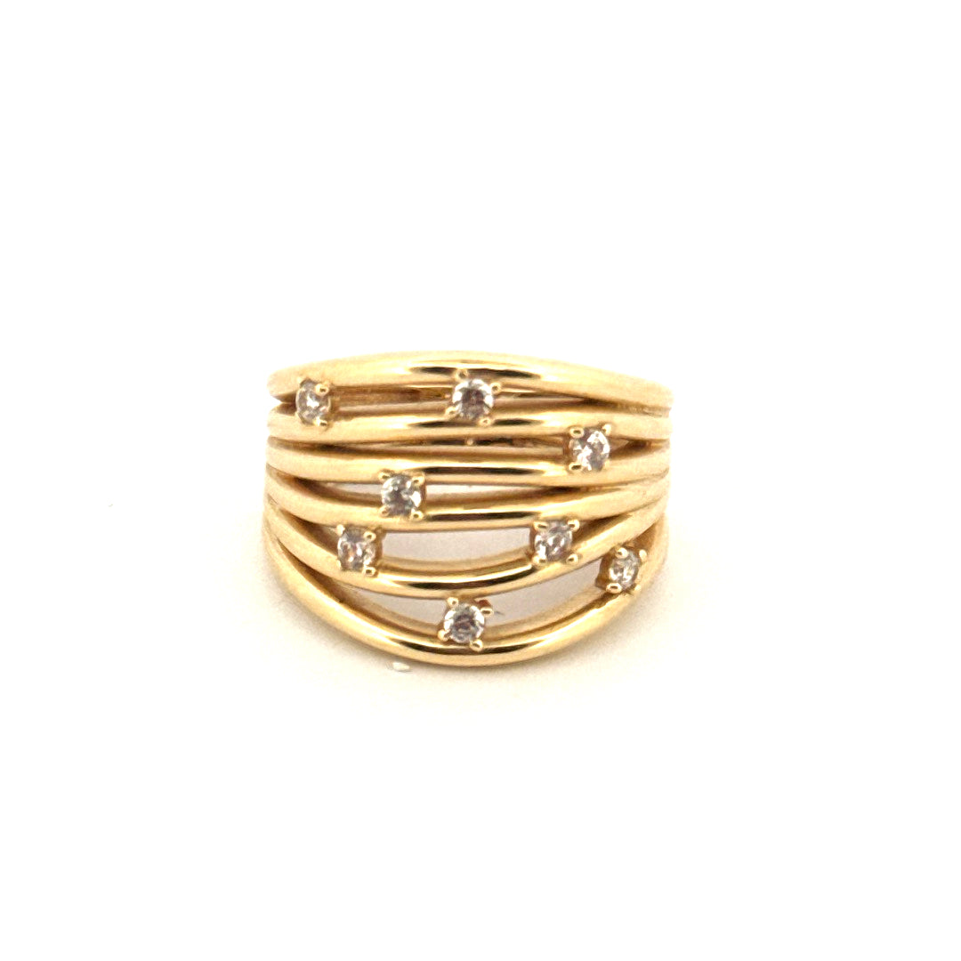 14k Yellow Gold Women's Fashion Ring With Cz Size 7 Weight 4.9 gr