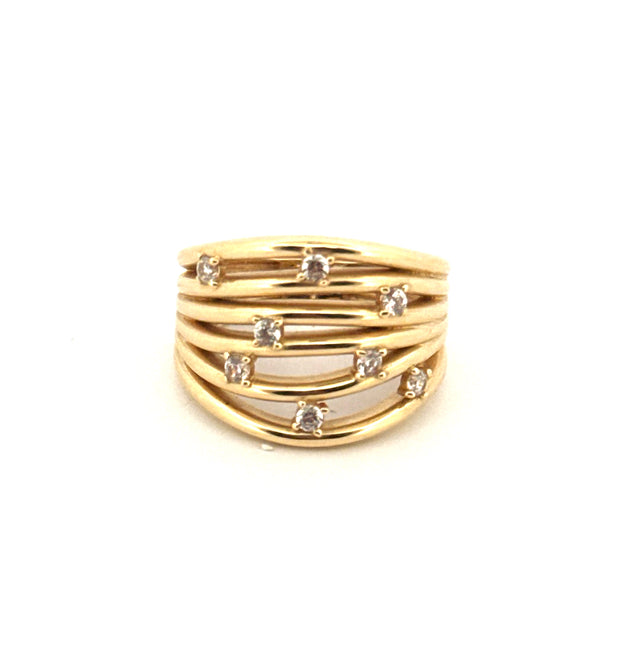 14k Yellow Gold Women's Fashion Ring With Cz Size 7 Weight 4.9 gr