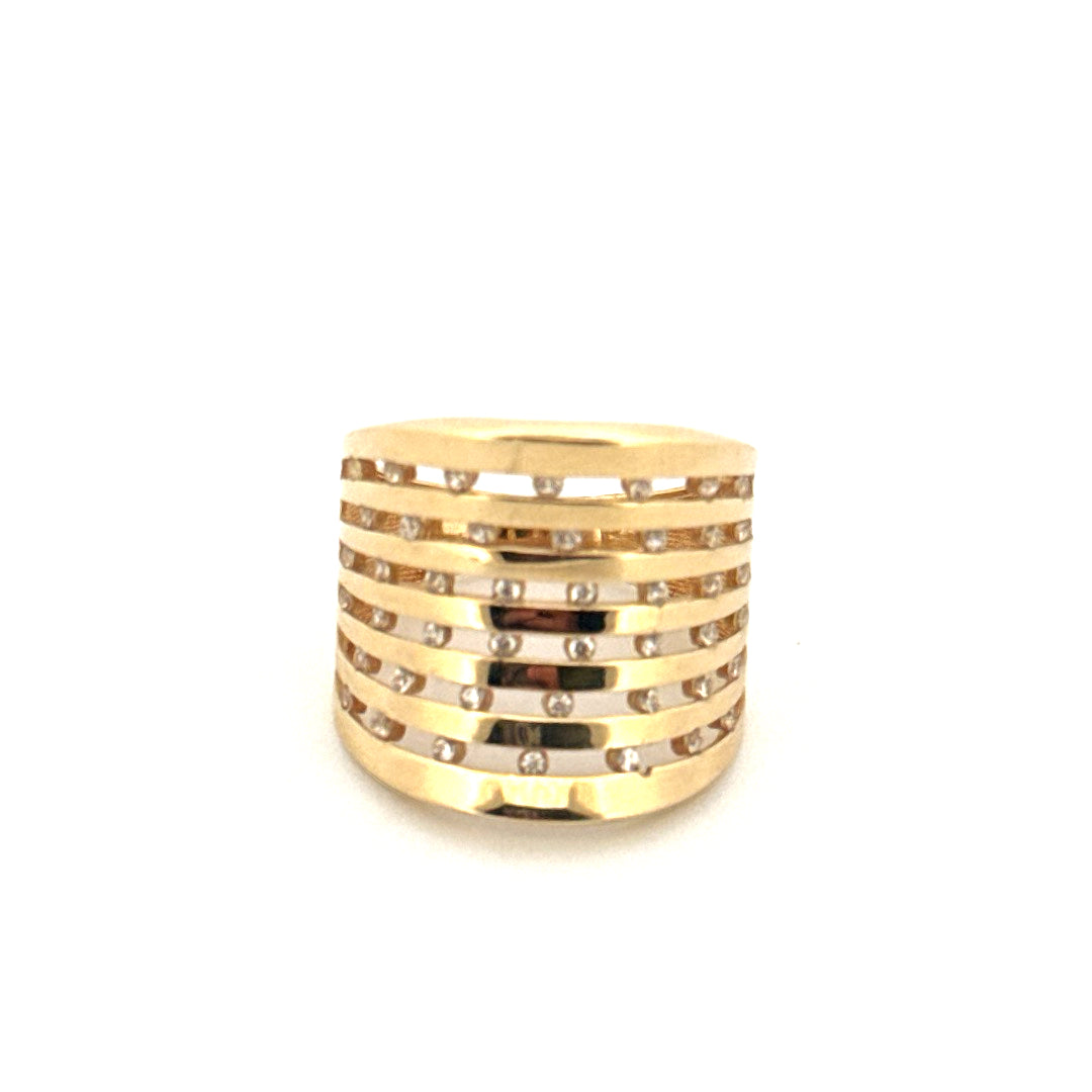 14k Yellow Gold Round Bezel Ring With Cz Size 8" Weight 3.7 gr