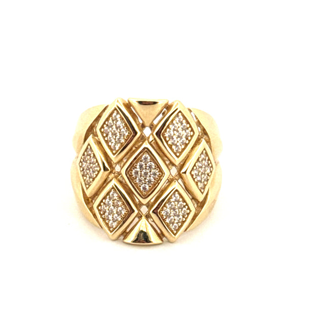 14k Yellow Gold Openwork Ring With Cz Size 7 3/4 Weight 4.9 gr