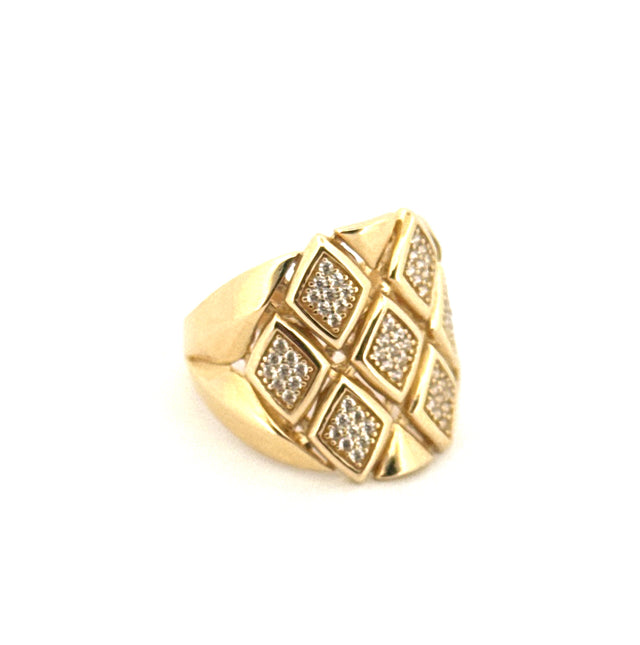 14k Yellow Gold Openwork Ring With Cz Size 7 3/4 Weight 4.9 gr