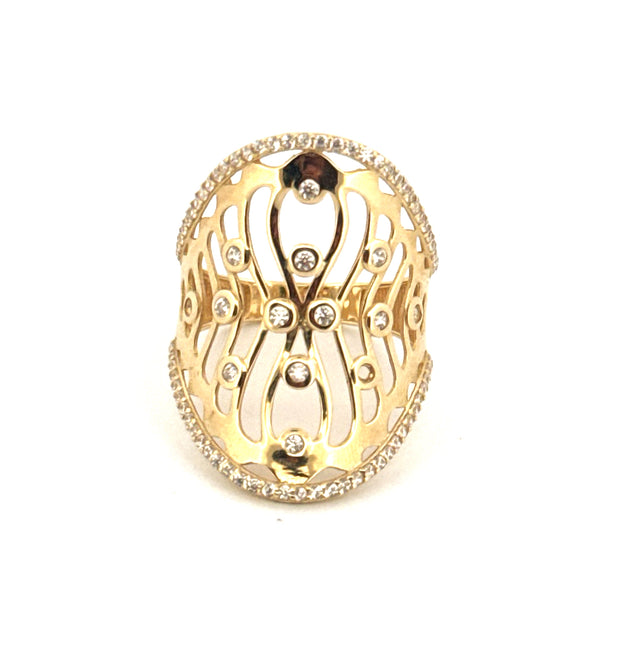 14k Yellow Gold Openwork Ring With Cz Size 8 1/2 Weight 3.9 gr