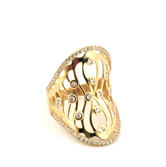 14k Yellow Gold Openwork Ring With Cz Size 8 1/2 Weight 3.9 gr