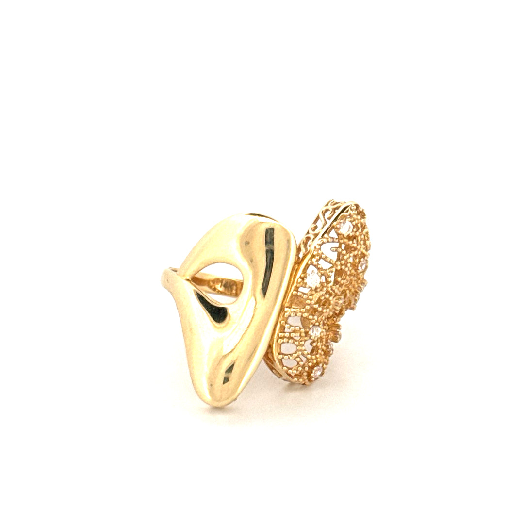 14k Yellow Gold Women's Fashion Ring With Cz Size 8 Weight 4.6 gr