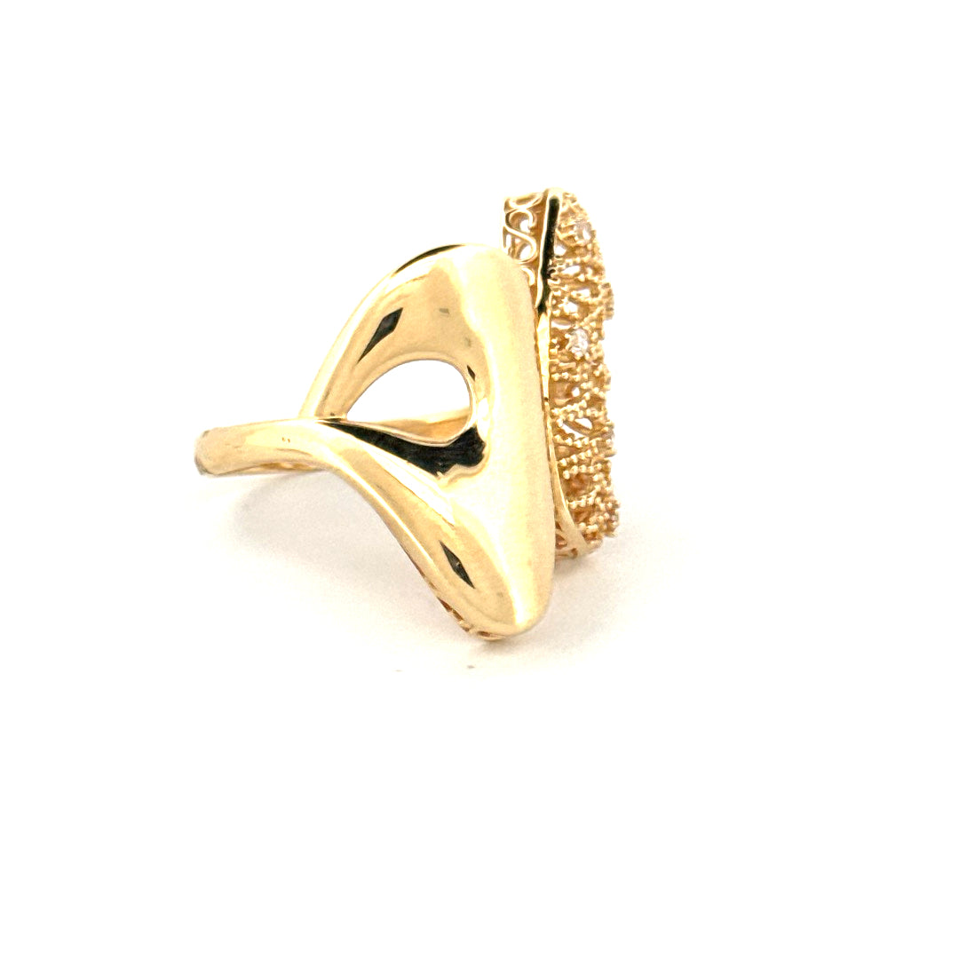 14k Yellow Gold Women's Fashion Ring With Cz Size 8 Weight 4.6 gr