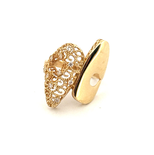 14k Yellow Gold Openwork Ring With Cz  Size 8 Weight 4.7 gr