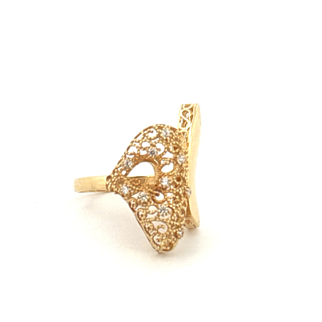 14k Yellow Gold Openwork Ring With Cz  Size 8 Weight 4.7 gr
