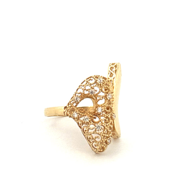 14k Yellow Gold Openwork Ring With Cz  Size 8 Weight 4.7 gr