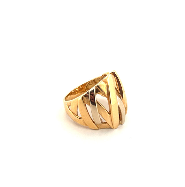 18K Two tone Gold Fashion Ring Size 8 Weight 9.4 gr