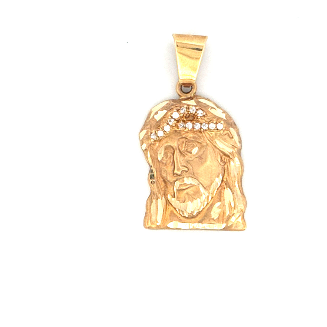 14K  Yellow Gold Christ Face Pendant With Cz Weight 8.2 gr