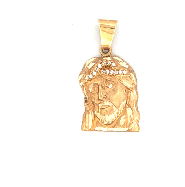 14K  Yellow Gold Christ Face Pendant With Cz Weight 8.2 gr