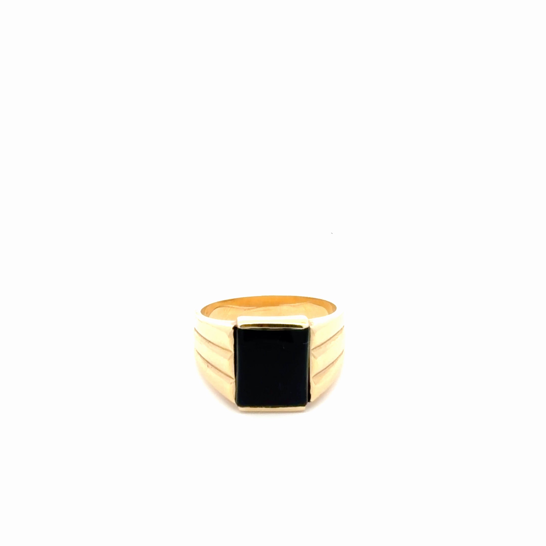 14k Yellow Gold Men's Black Square Stone Ring Size 10 1/4 Weight 9 gr