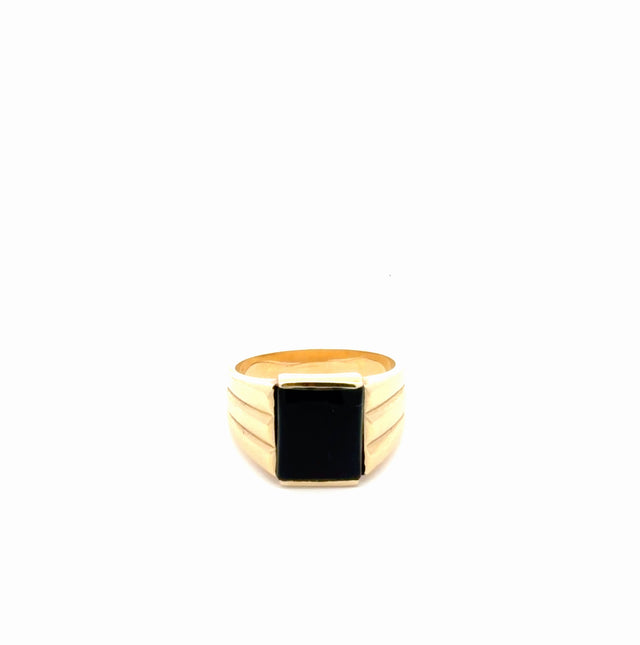 14k Yellow Gold Men's Black Square Stone Ring Size 10 1/4 Weight 9 gr