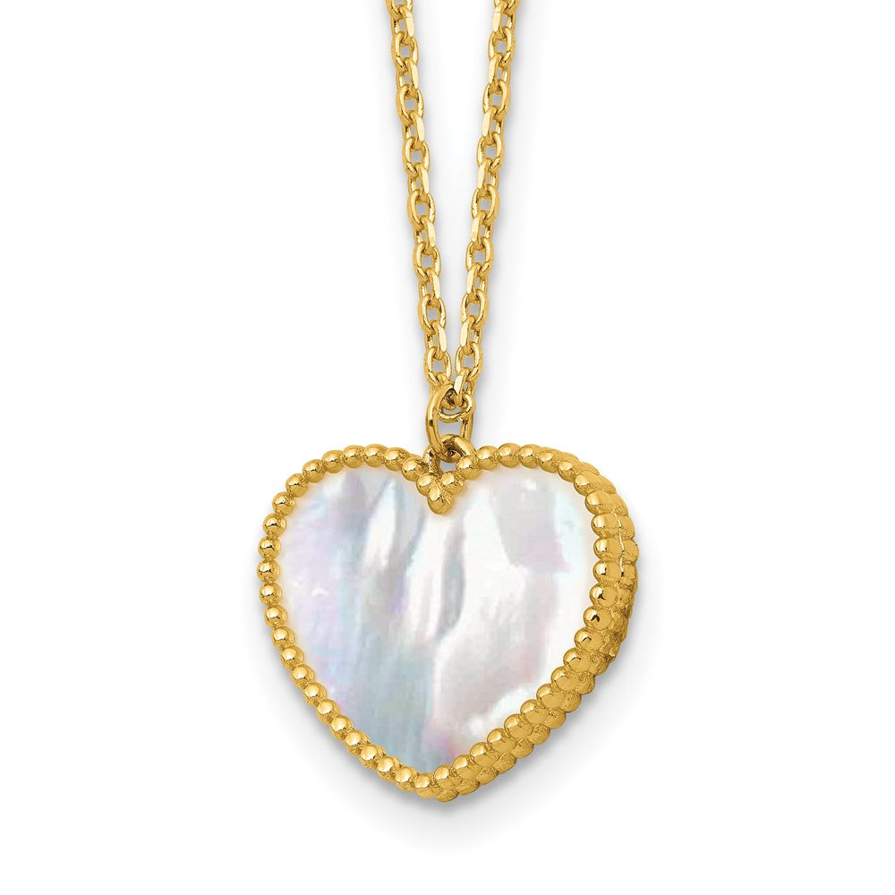 Herco 14K Polished Mother of Pearl Heart 16in w/2in ext Necklace