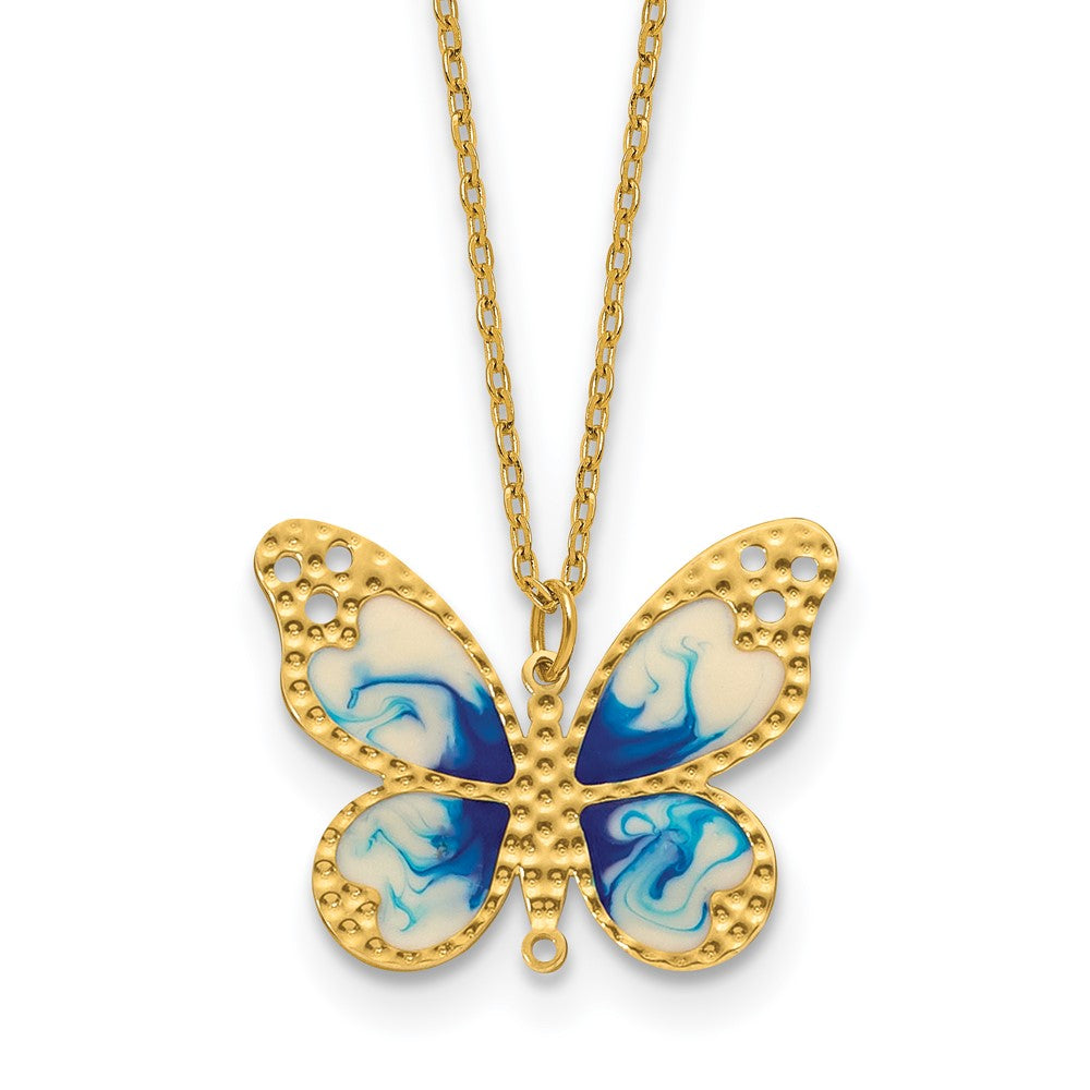 Herco 14K Polished Enameled Butterfly 16 inch w/2 in ext. Necklace
